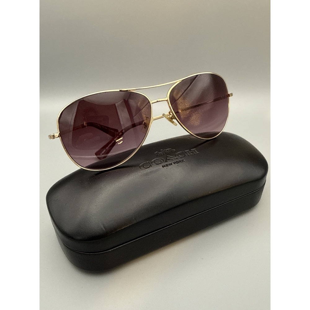 Coach Gold Aviator Authentic Sunglasses HC7028 Jaclyn-Burgandy Lens-Vintage/Case